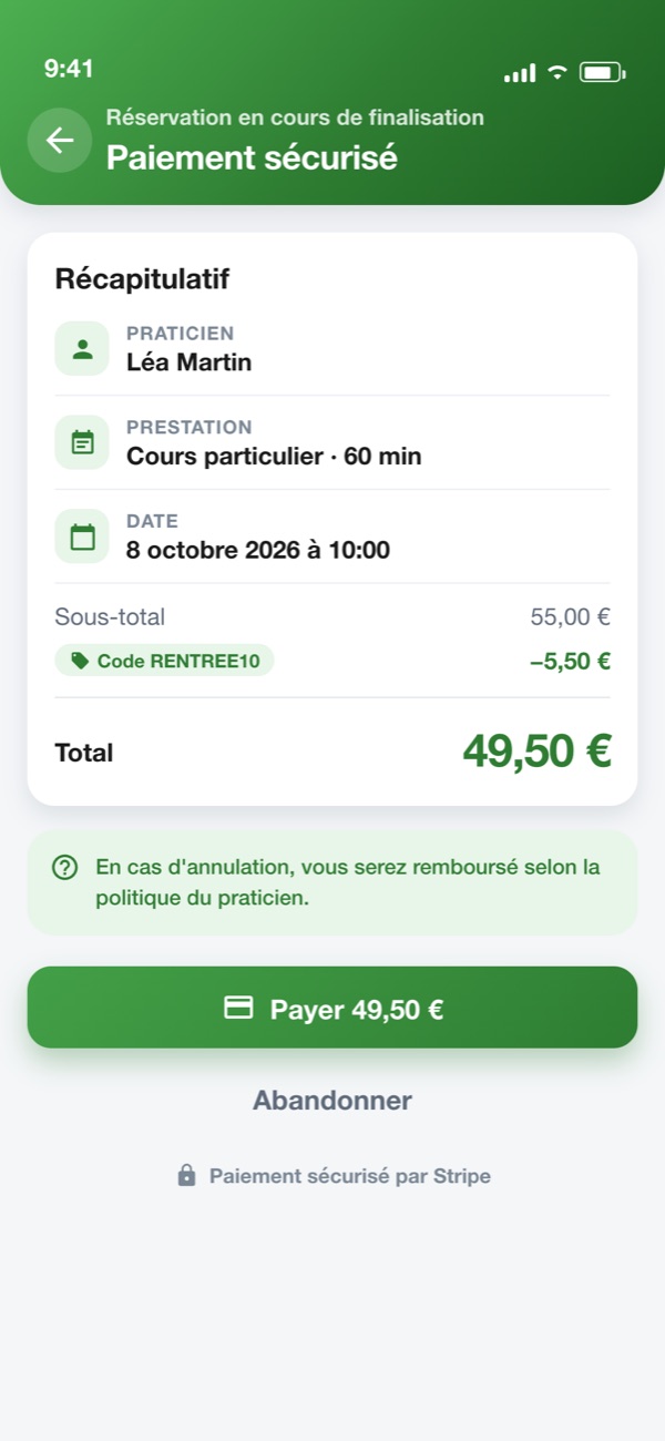 Écran de paiement sécurisé avec code promo